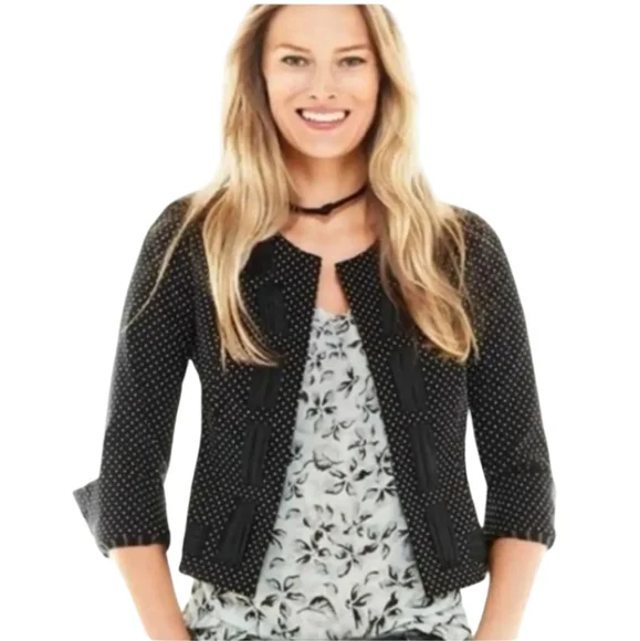 SZ12 CABI 3/4 Slv Seaside Chic Polka Dots Black White Jacket - Picture 3 of 10